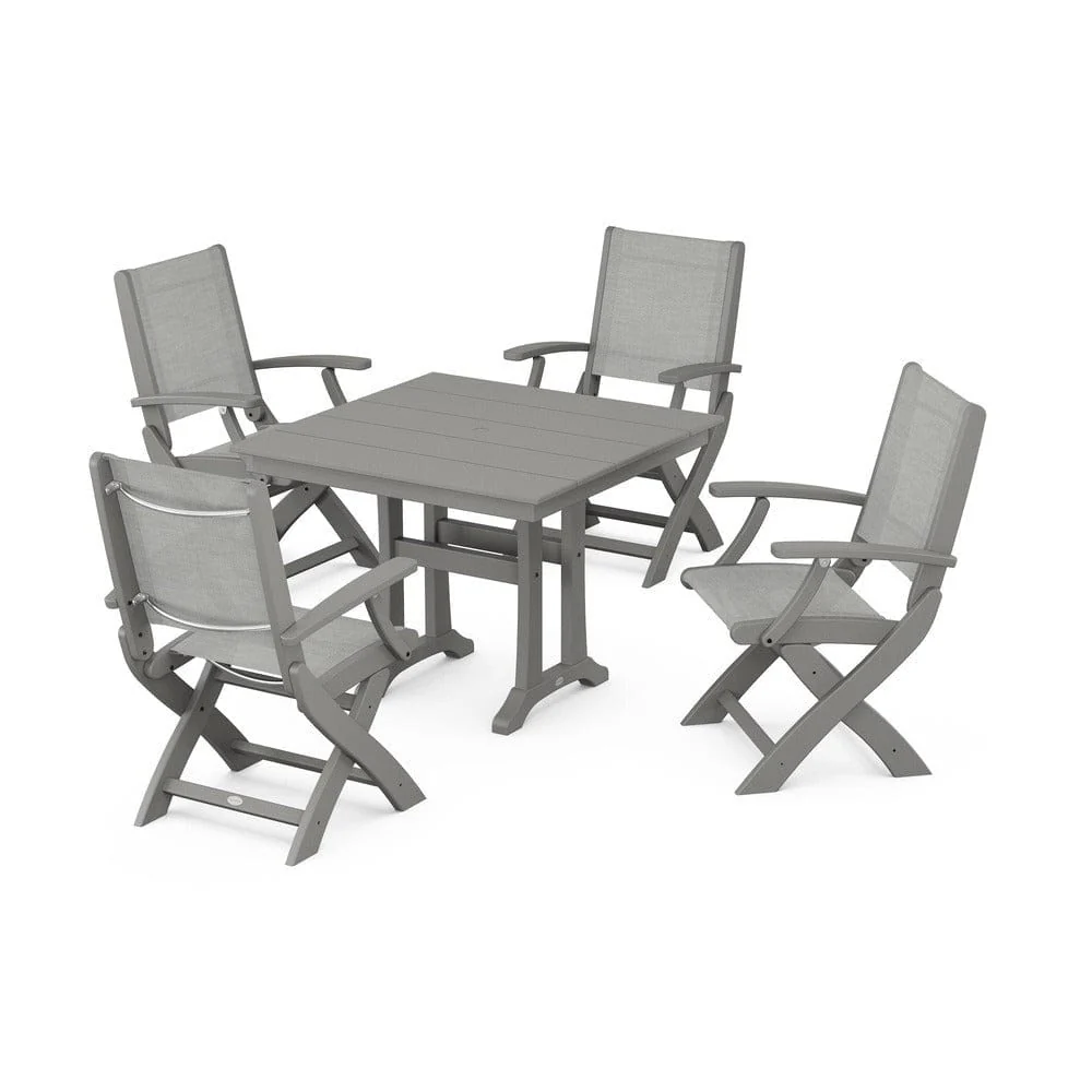 POLYWOOD® - Coastal Folding Chair 5-Piece Farmhouse Dining Set With Trestle Legs - PWS945 - Image 91