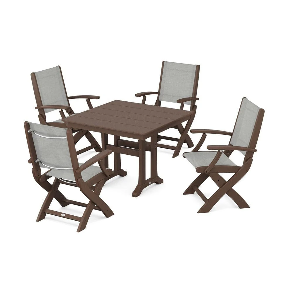POLYWOOD® - Coastal Folding Chair 5-Piece Farmhouse Dining Set With Trestle Legs - PWS945 - Image 92