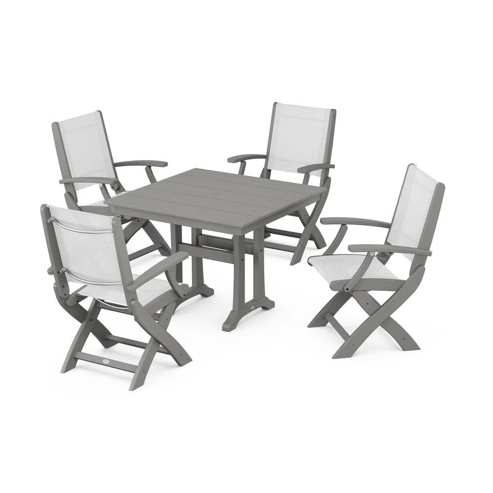 POLYWOOD® - Coastal Folding Chair 5-Piece Farmhouse Dining Set With Trestle Legs - PWS945 - Image 93