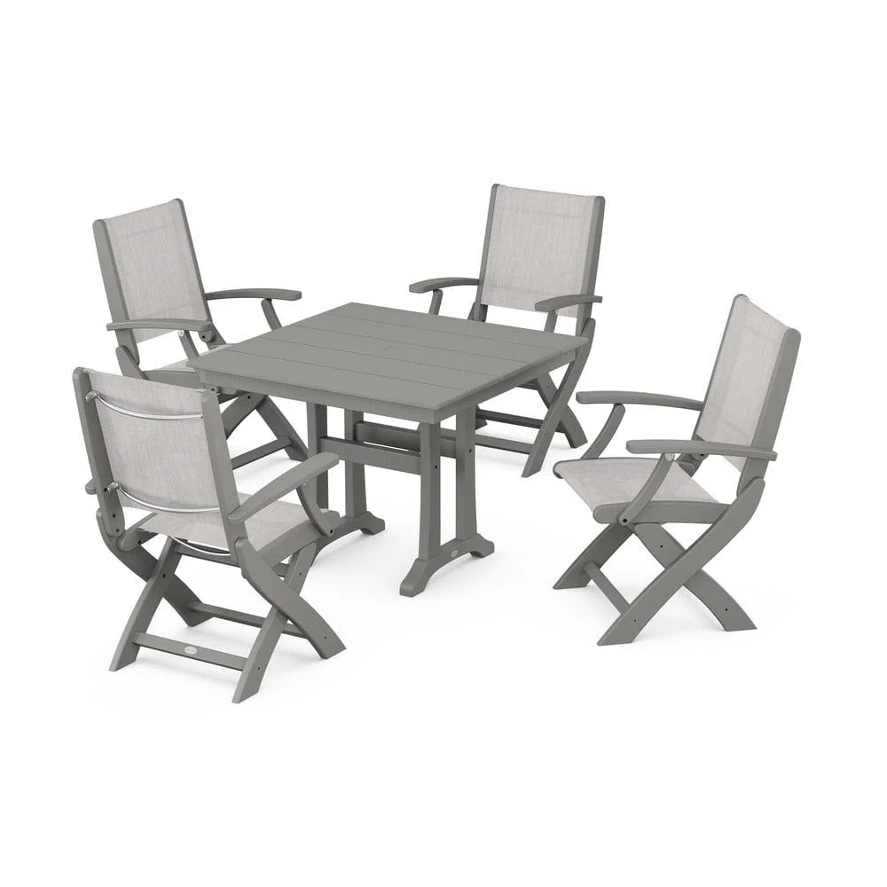 POLYWOOD® - Coastal Folding Chair 5-Piece Farmhouse Dining Set With Trestle Legs - PWS945 - Image 94