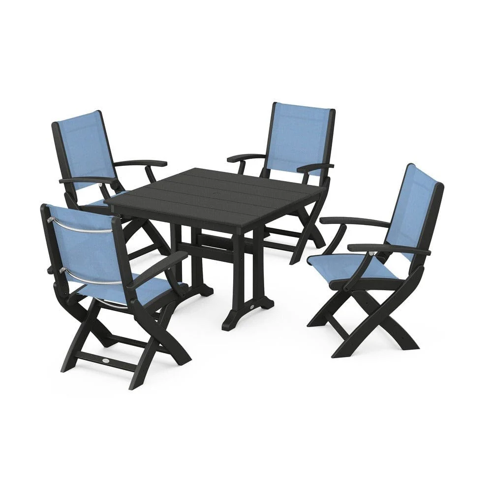 POLYWOOD® - Coastal Folding Chair 5-Piece Farmhouse Dining Set With Trestle Legs - PWS945 - Image 98