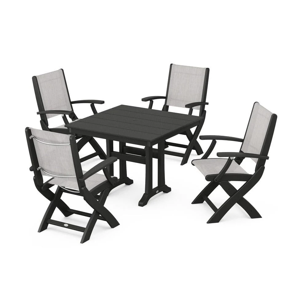 POLYWOOD® - Coastal Folding Chair 5-Piece Farmhouse Dining Set With Trestle Legs - PWS945 - Image 99