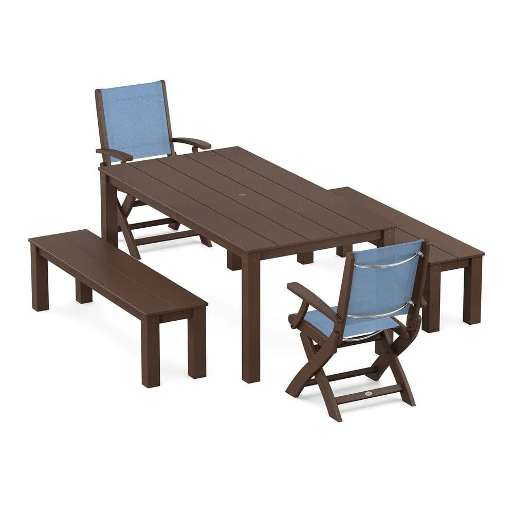 POLYWOOD® - Coastal Folding Chair 5-Piece Parsons Dining Set with Benches - PWS2273 - Image 15