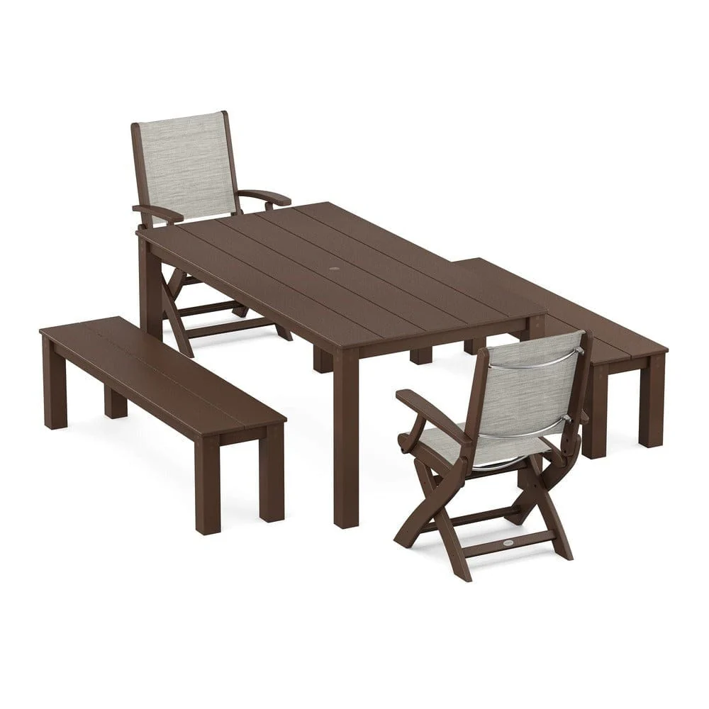 POLYWOOD® - Coastal Folding Chair 5-Piece Parsons Dining Set with Benches - PWS2273 - Image 30