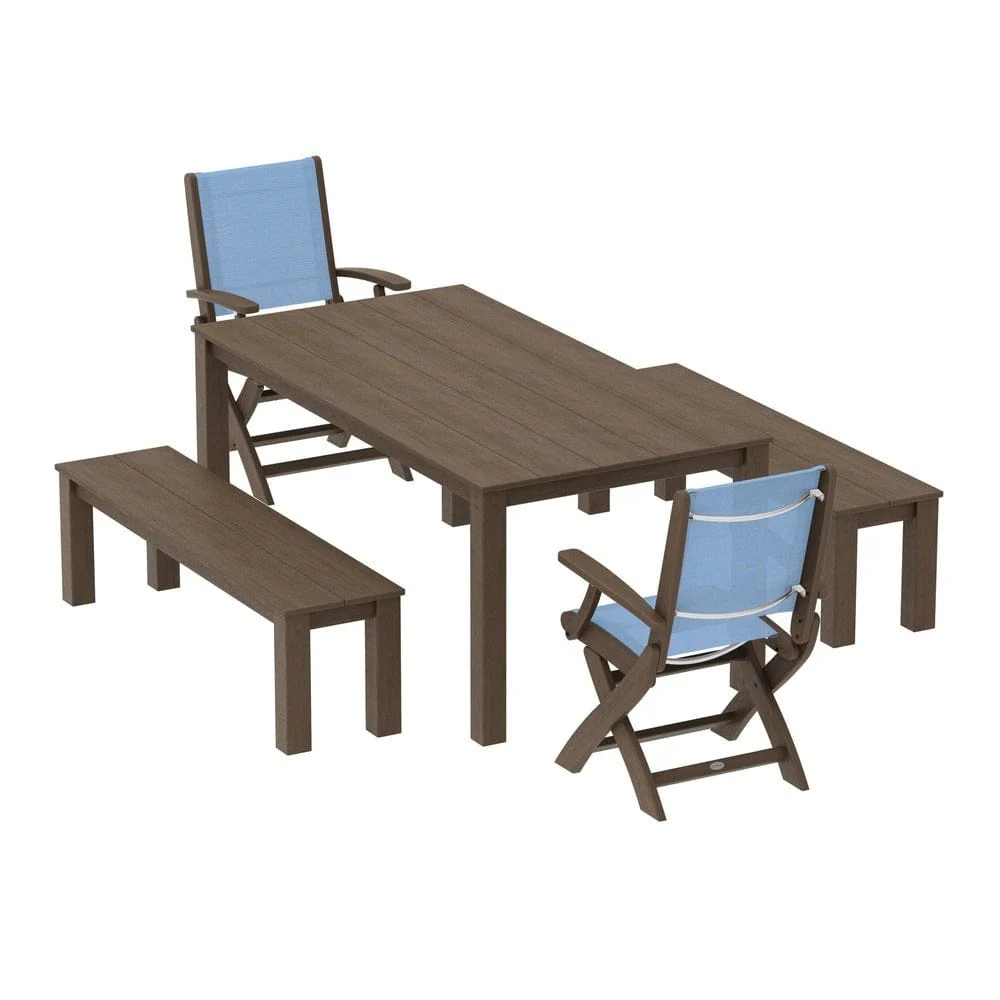 POLYWOOD® - Coastal Folding Chair 5-Piece Parsons Dining Set with Benches - PWS2273 - Image 77