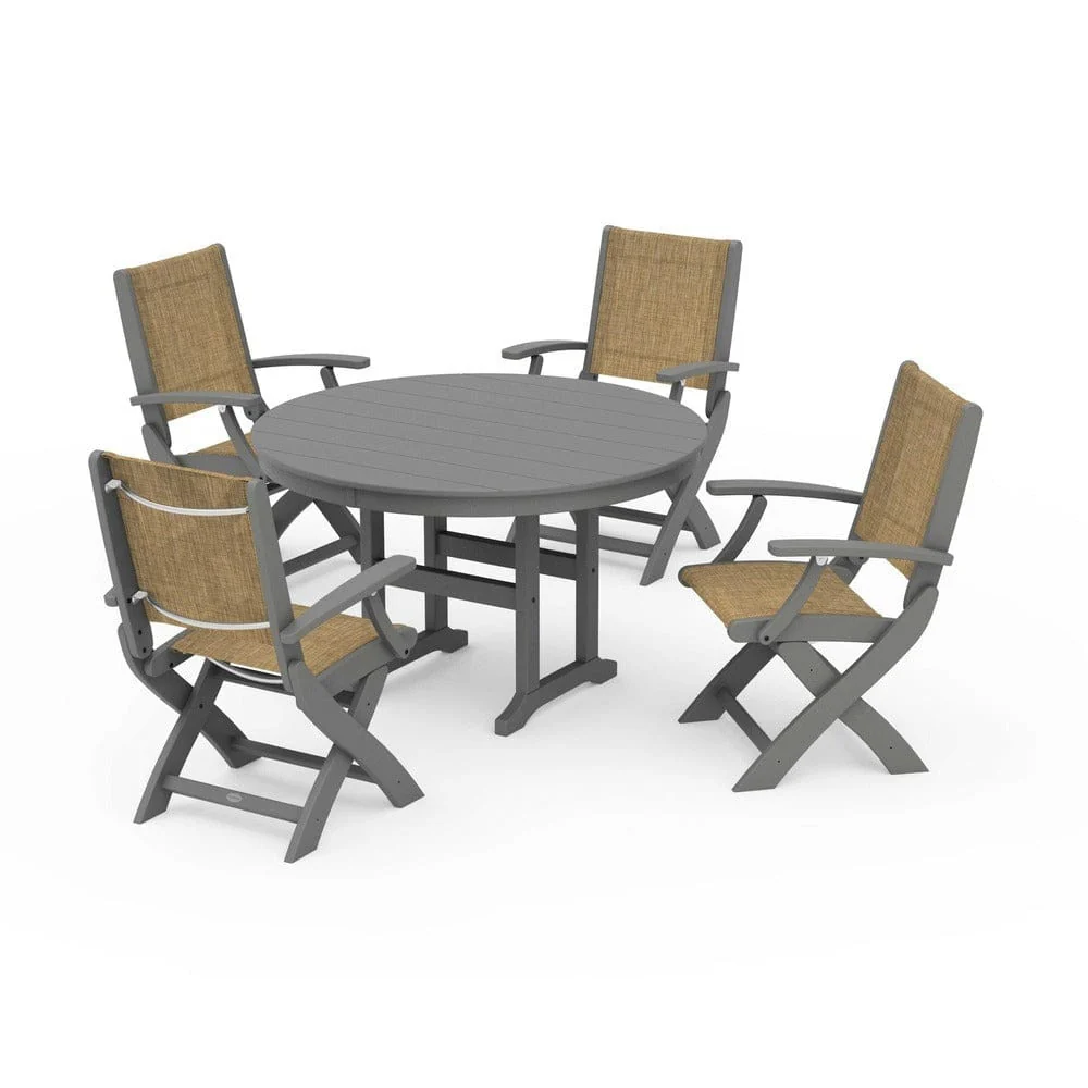 POLYWOOD® - Coastal Folding Chair 5-Piece Round Dining Set - PWS1357 - Image 104
