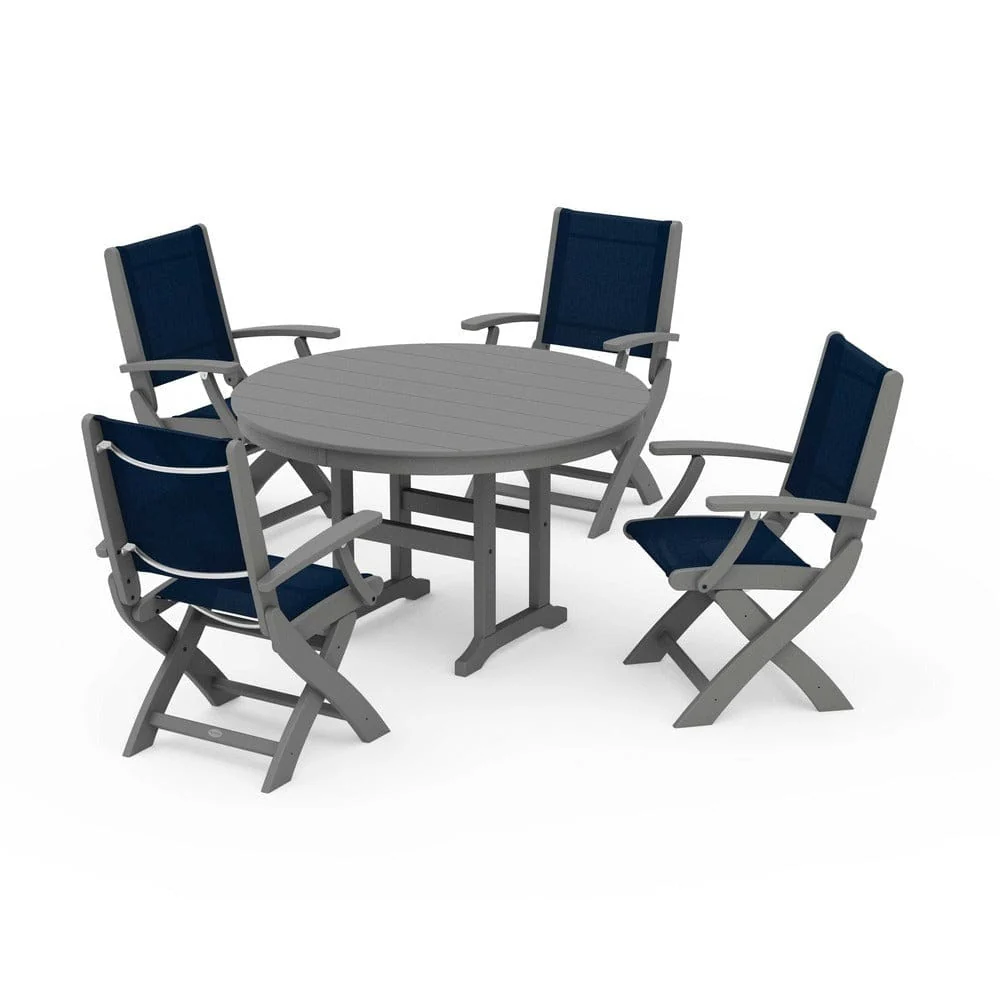 POLYWOOD® - Coastal Folding Chair 5-Piece Round Dining Set - PWS1357 - Image 107