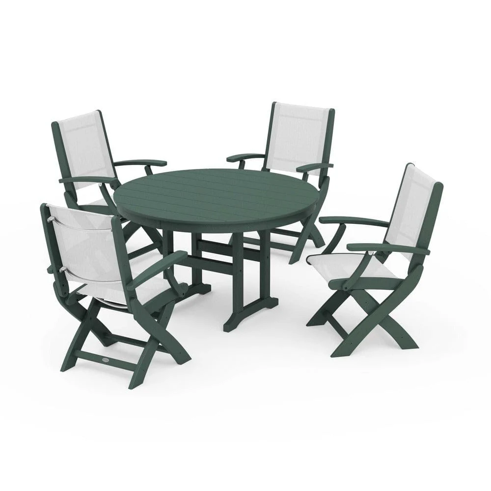 POLYWOOD® - Coastal Folding Chair 5-Piece Round Dining Set - PWS1357 - Image 11