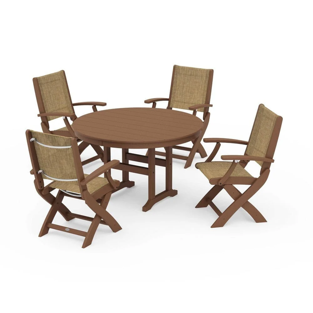 POLYWOOD® - Coastal Folding Chair 5-Piece Round Dining Set - PWS1357 - Image 110