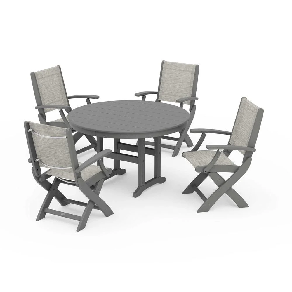 POLYWOOD® - Coastal Folding Chair 5-Piece Round Dining Set - PWS1357 - Image 111