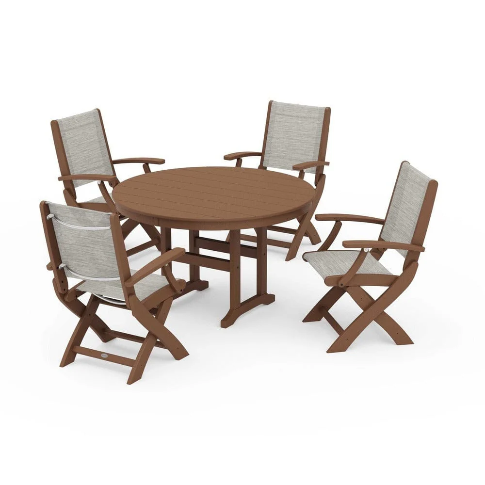 POLYWOOD® - Coastal Folding Chair 5-Piece Round Dining Set - PWS1357 - Image 14