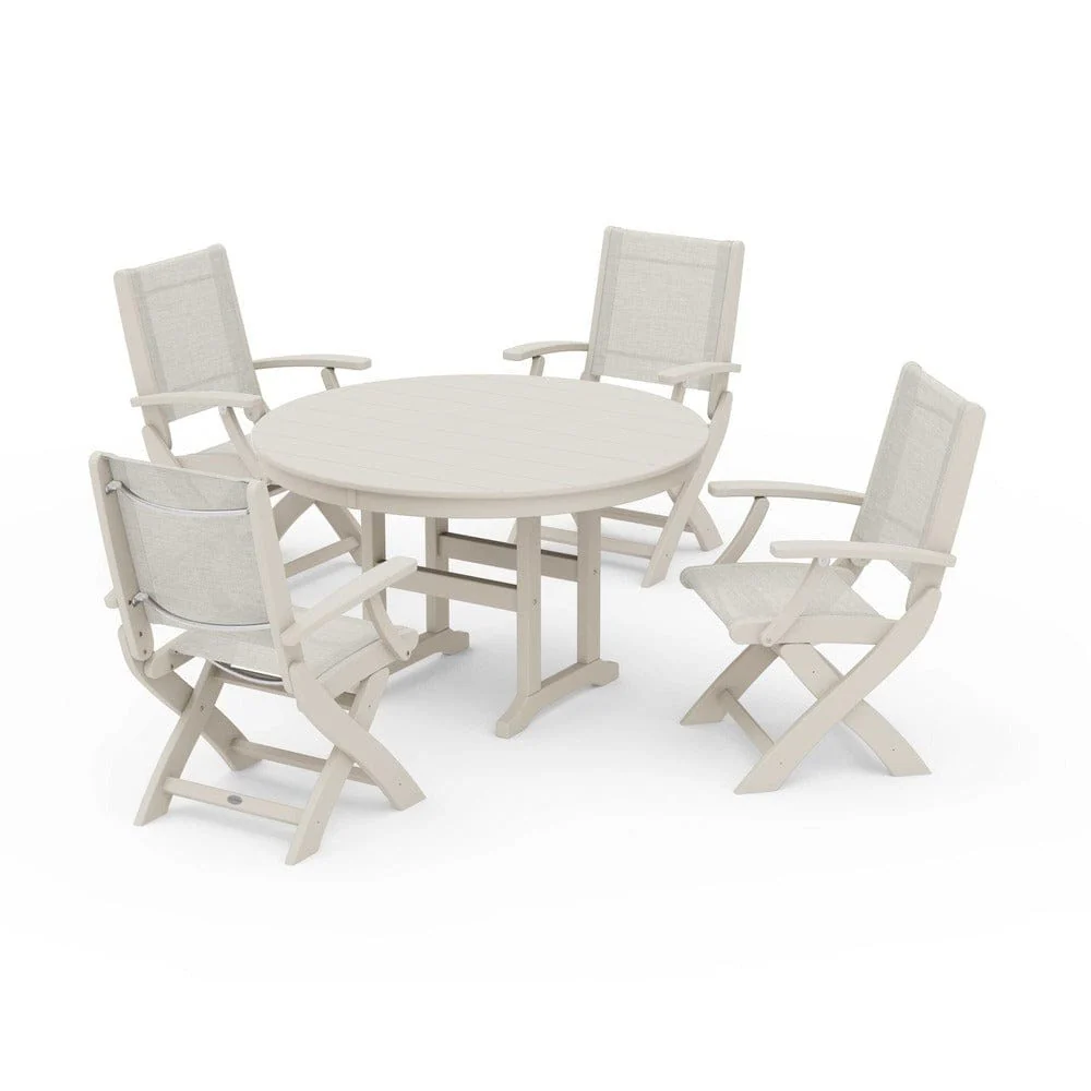 POLYWOOD® - Coastal Folding Chair 5-Piece Round Dining Set - PWS1357 - Image 16