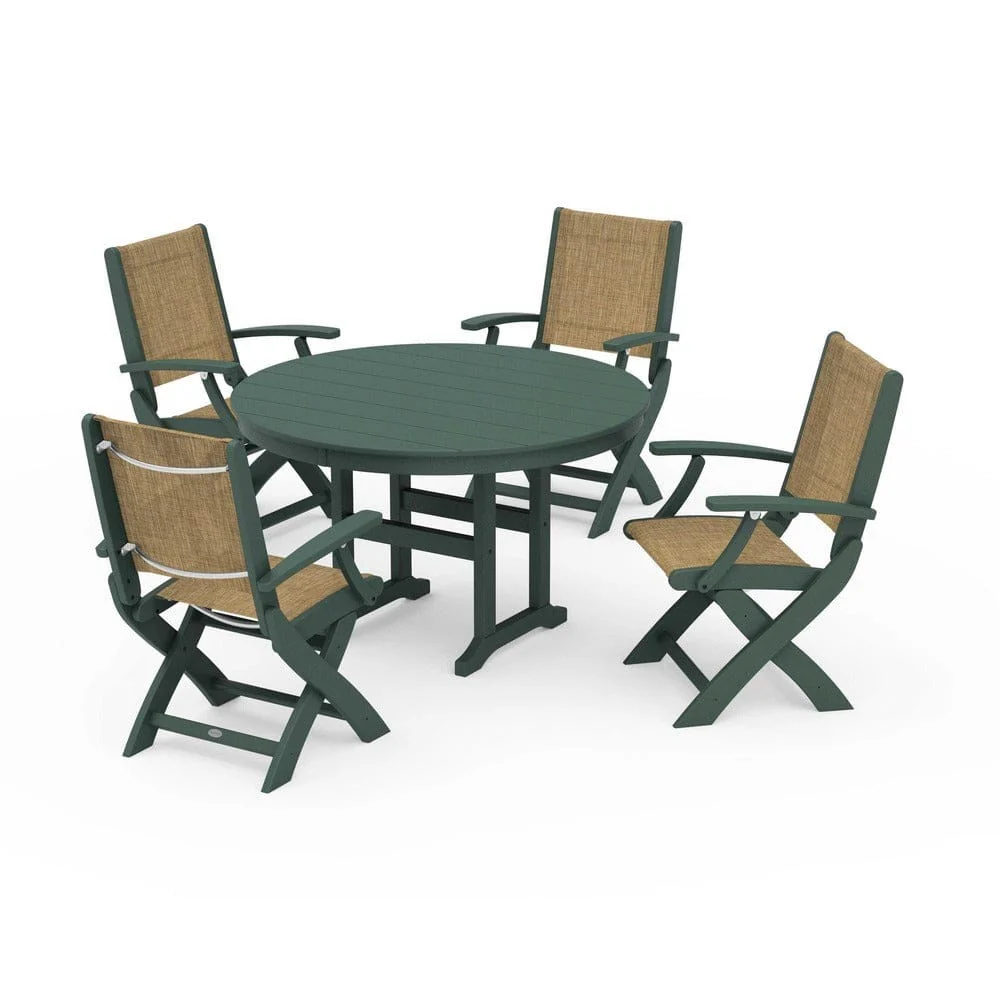 POLYWOOD® - Coastal Folding Chair 5-Piece Round Dining Set - PWS1357 - Image 19