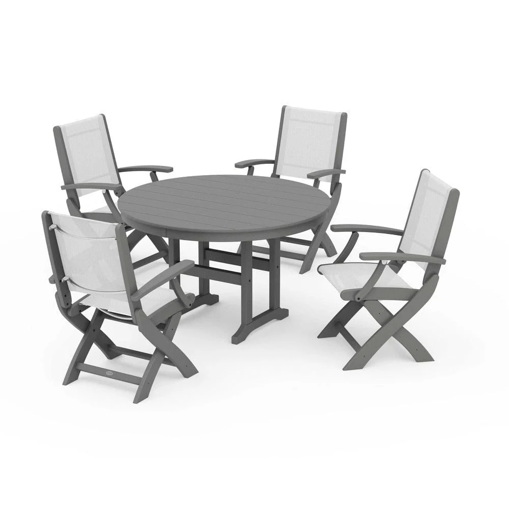 POLYWOOD® - Coastal Folding Chair 5-Piece Round Dining Set - PWS1357 - Image 20