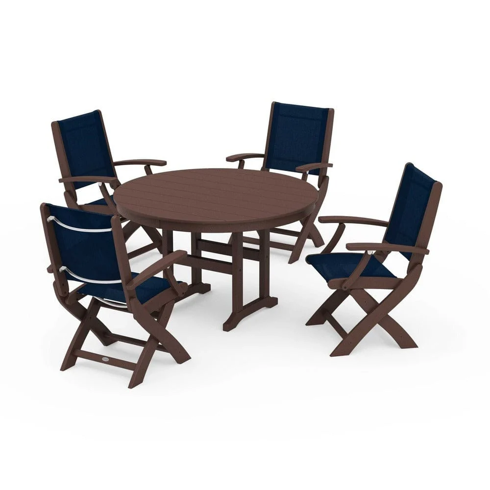 POLYWOOD® - Coastal Folding Chair 5-Piece Round Dining Set - PWS1357 - Image 23