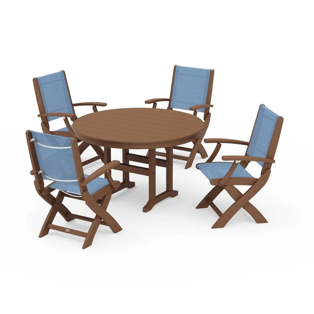 POLYWOOD® - Coastal Folding Chair 5-Piece Round Dining Set - PWS1357 - Image 24