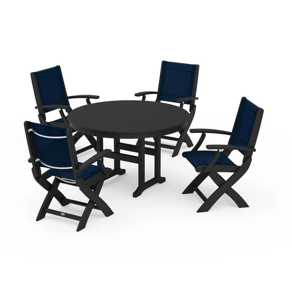 POLYWOOD® - Coastal Folding Chair 5-Piece Round Dining Set - PWS1357 - Image 26