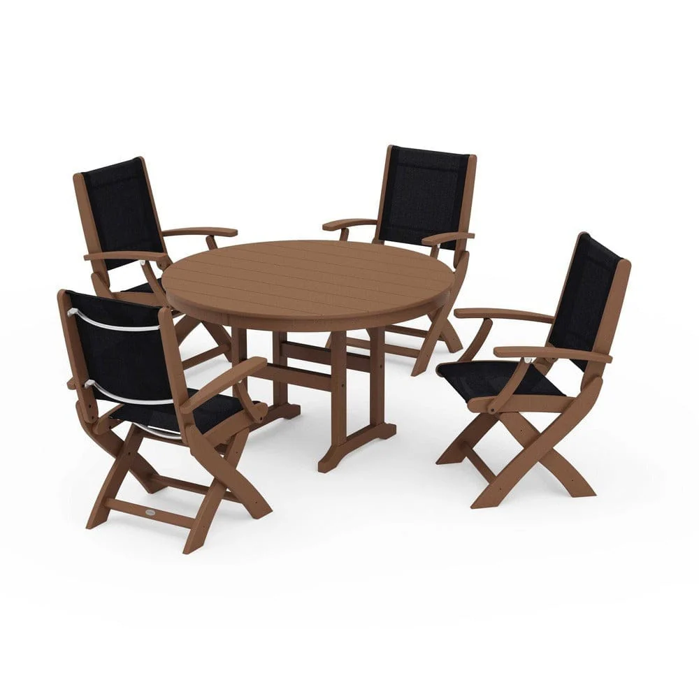 POLYWOOD® - Coastal Folding Chair 5-Piece Round Dining Set - PWS1357 - Image 31