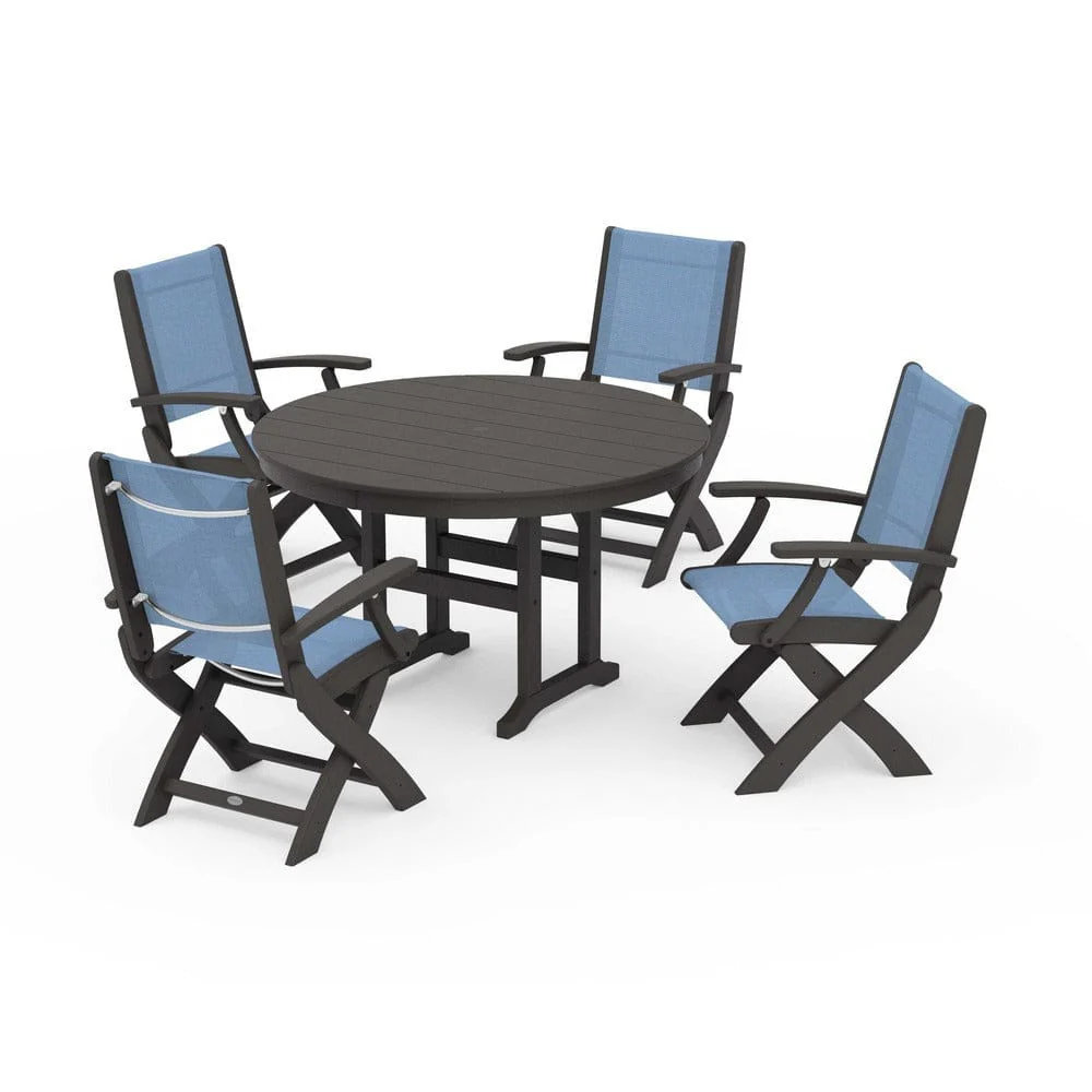 POLYWOOD® - Coastal Folding Chair 5-Piece Round Dining Set - PWS1357 - Image 34