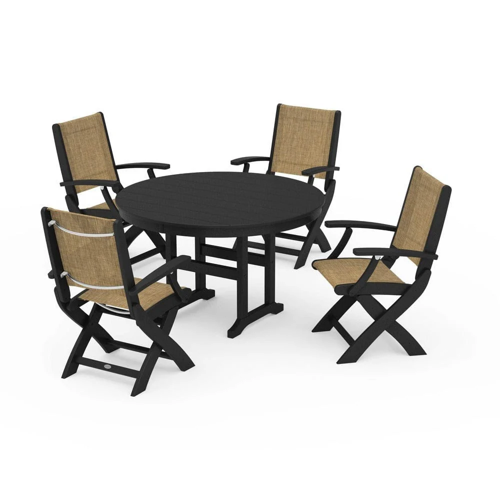 POLYWOOD® - Coastal Folding Chair 5-Piece Round Dining Set - PWS1357 - Image 4