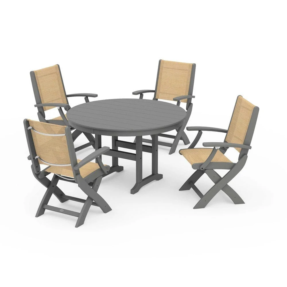 POLYWOOD® - Coastal Folding Chair 5-Piece Round Dining Set - PWS1357 - Image 54