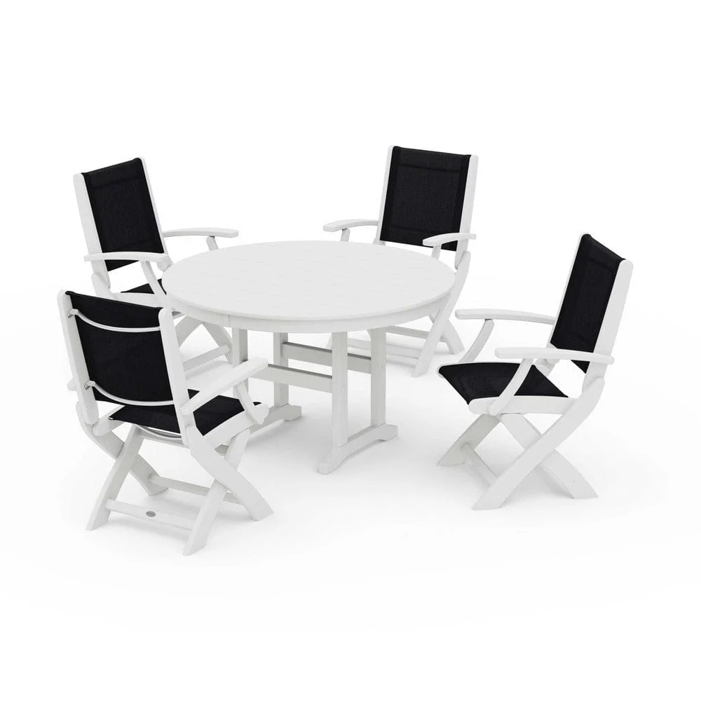 POLYWOOD® - Coastal Folding Chair 5-Piece Round Dining Set - PWS1357 - Image 62