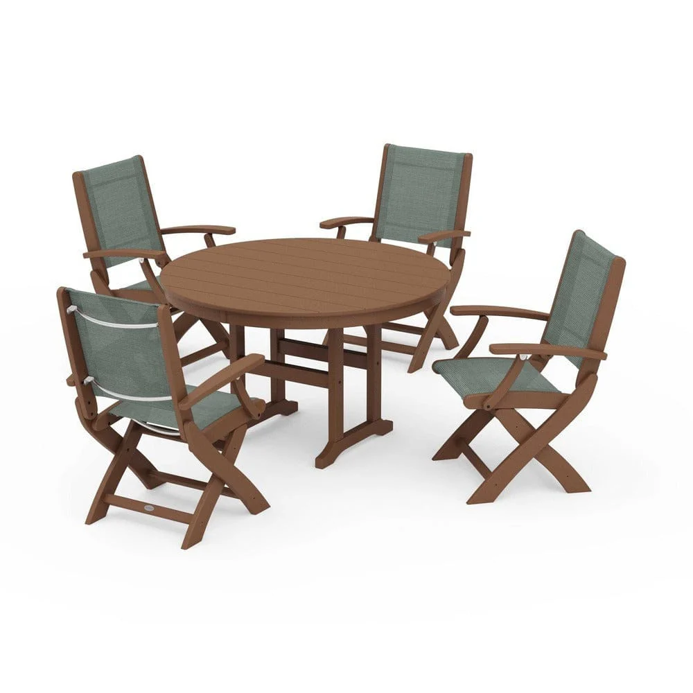 POLYWOOD® - Coastal Folding Chair 5-Piece Round Dining Set - PWS1357 - Image 7