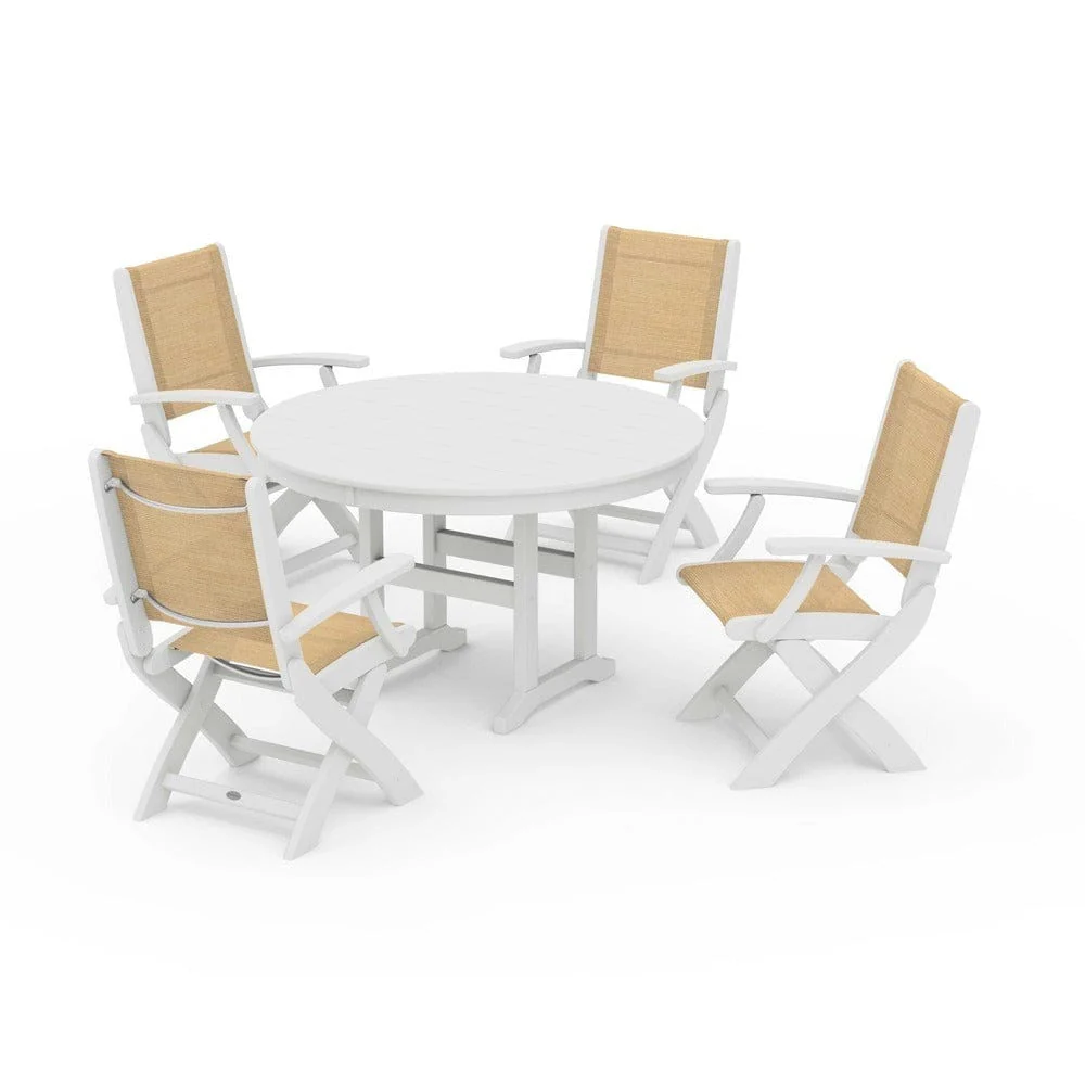 POLYWOOD® - Coastal Folding Chair 5-Piece Round Dining Set - PWS1357 - Image 70