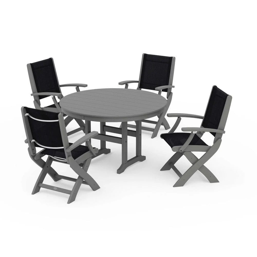 POLYWOOD® - Coastal Folding Chair 5-Piece Round Dining Set - PWS1357 - Image 74