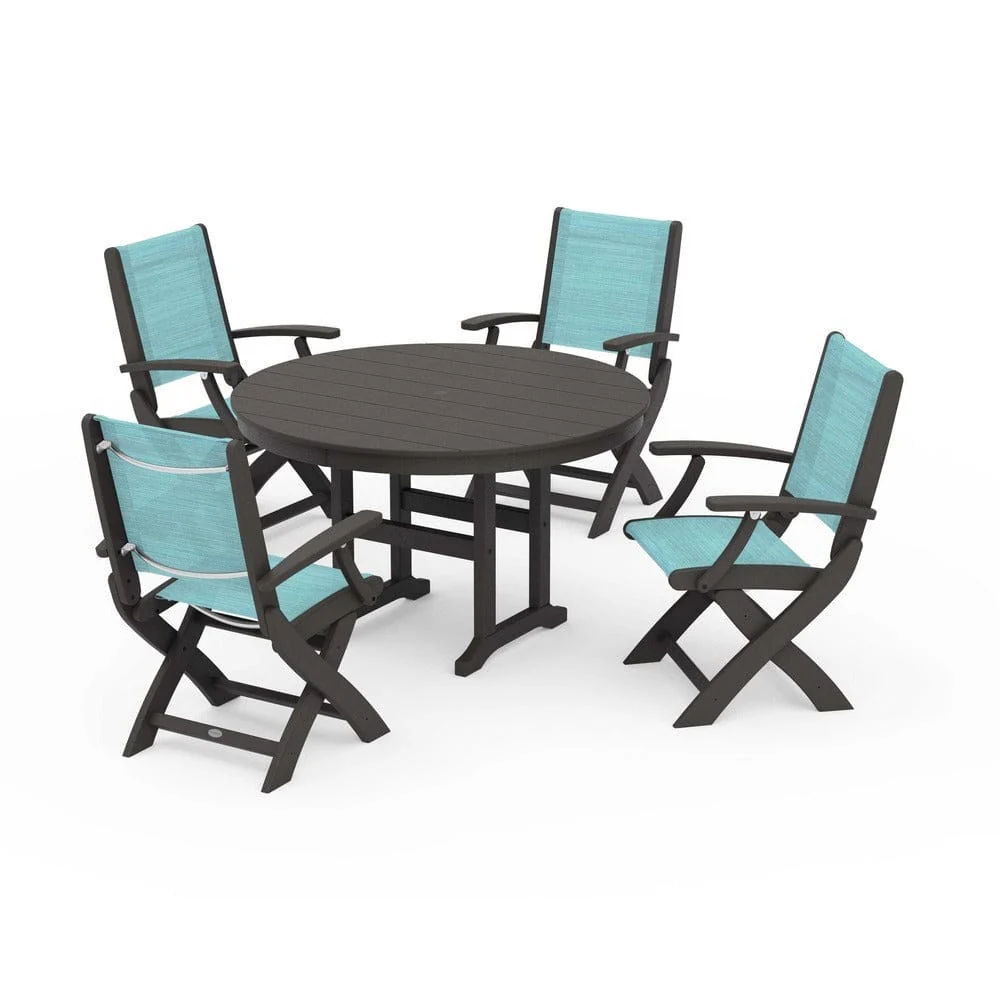 POLYWOOD® - Coastal Folding Chair 5-Piece Round Dining Set - PWS1357 - Image 82