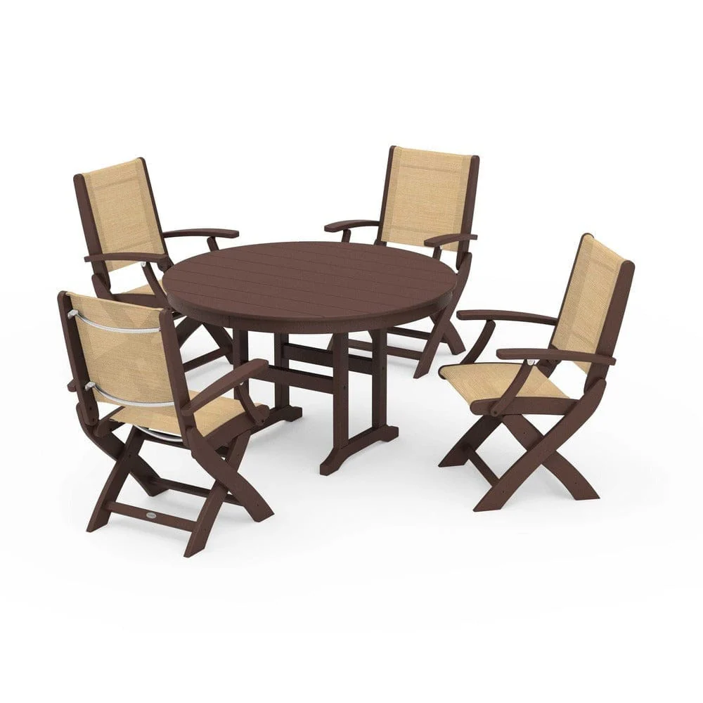 POLYWOOD® - Coastal Folding Chair 5-Piece Round Dining Set - PWS1357 - Image 9