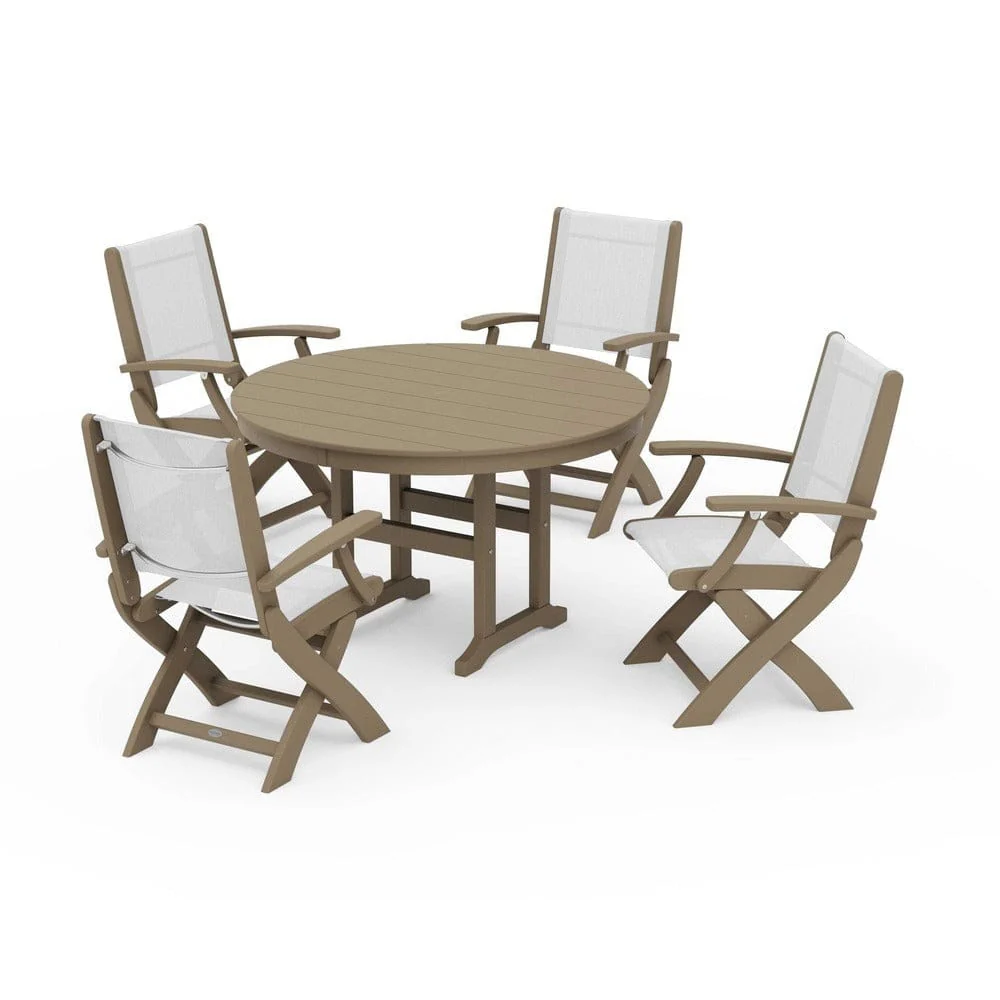 POLYWOOD® - Coastal Folding Chair 5-Piece Round Dining Set - PWS1357 - Image 91