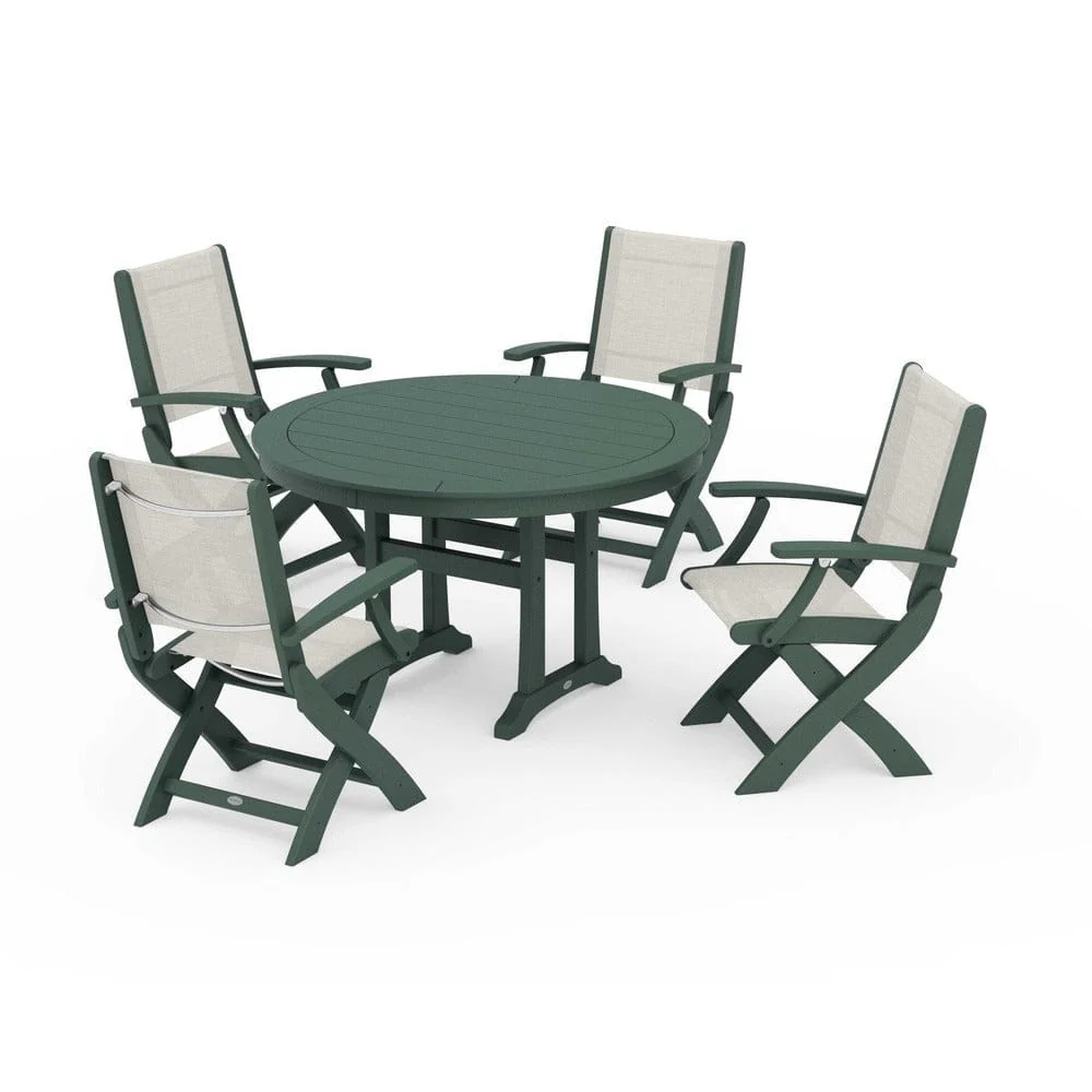 POLYWOOD® - Coastal Folding Chair 5-Piece Round Dining Set with Trestle Legs - PWS1120 - Image 104