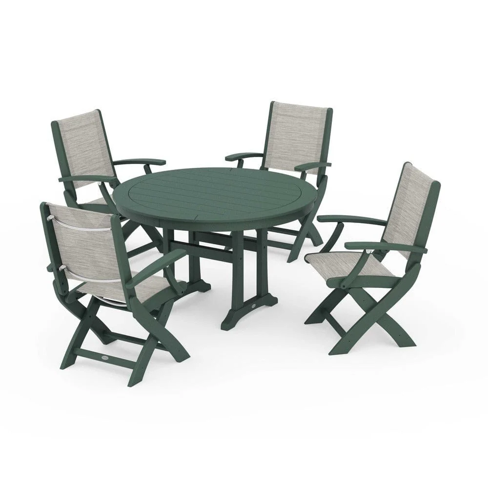 POLYWOOD® - Coastal Folding Chair 5-Piece Round Dining Set with Trestle Legs - PWS1120 - Image 107