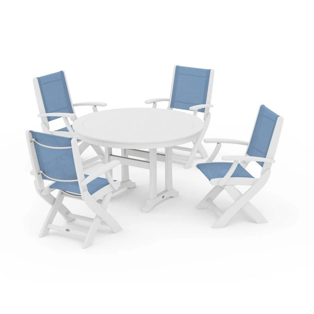 POLYWOOD® - Coastal Folding Chair 5-Piece Round Dining Set with Trestle Legs - PWS1120 - Image 114