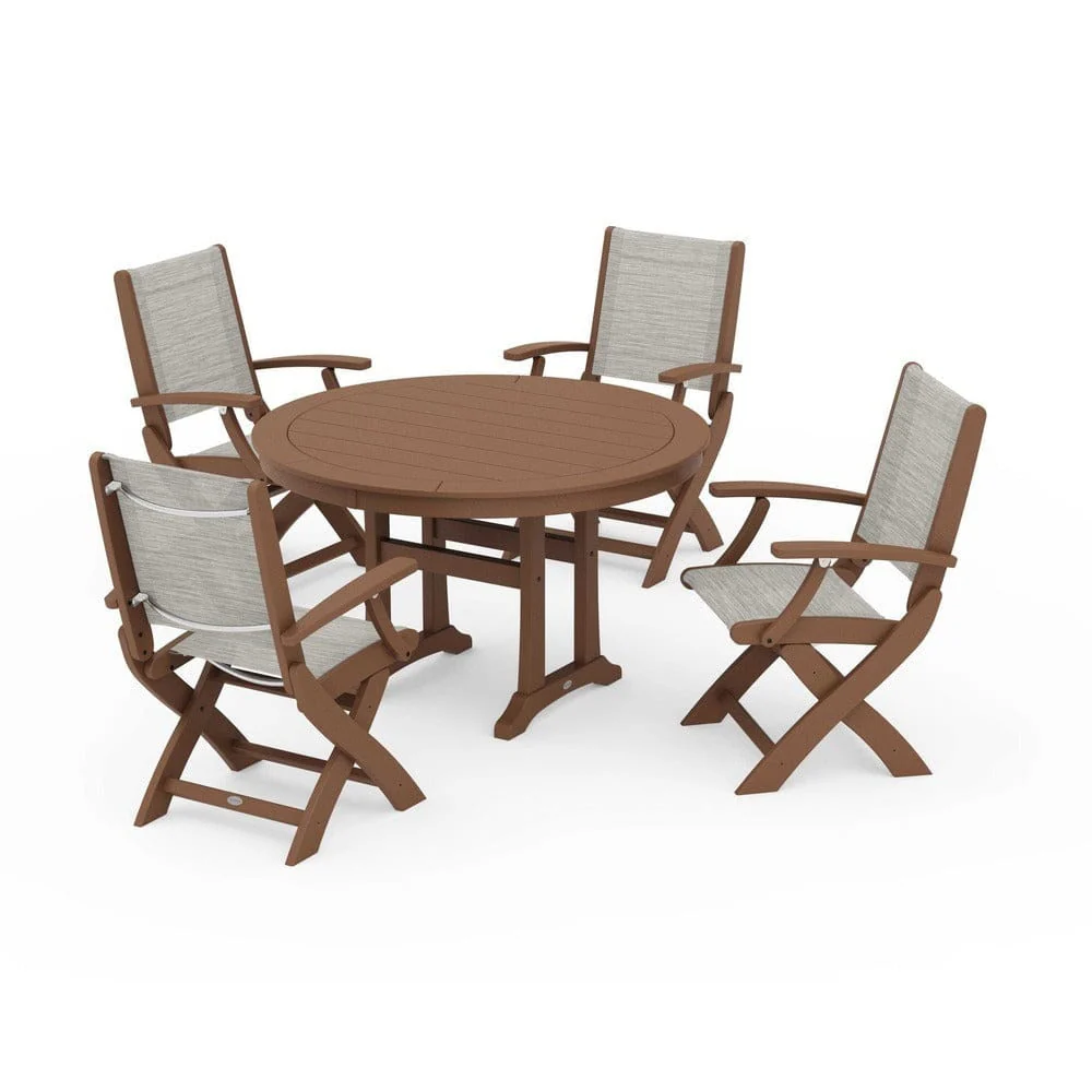 POLYWOOD® - Coastal Folding Chair 5-Piece Round Dining Set with Trestle Legs - PWS1120 - Image 115