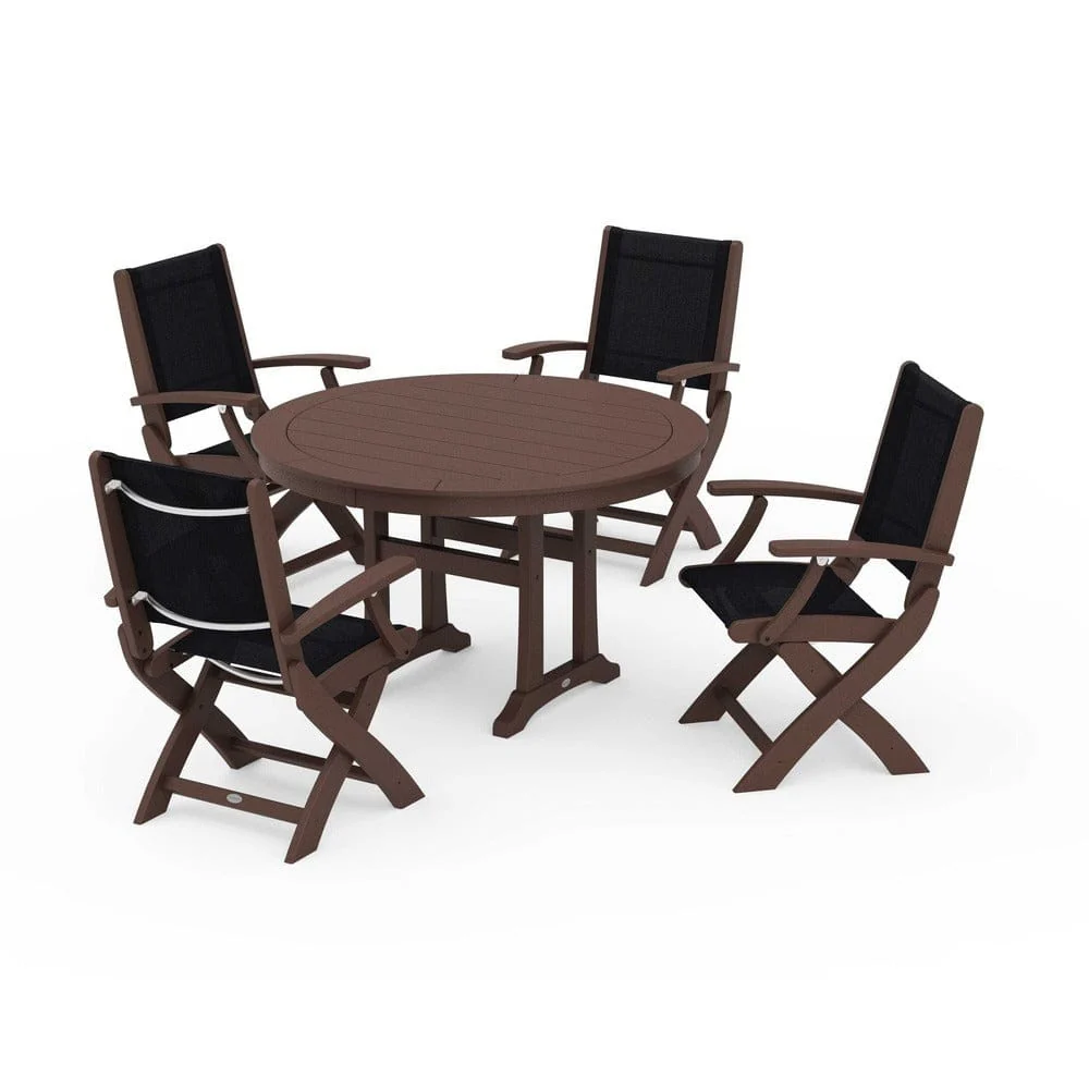 POLYWOOD® - Coastal Folding Chair 5-Piece Round Dining Set with Trestle Legs - PWS1120 - Image 120
