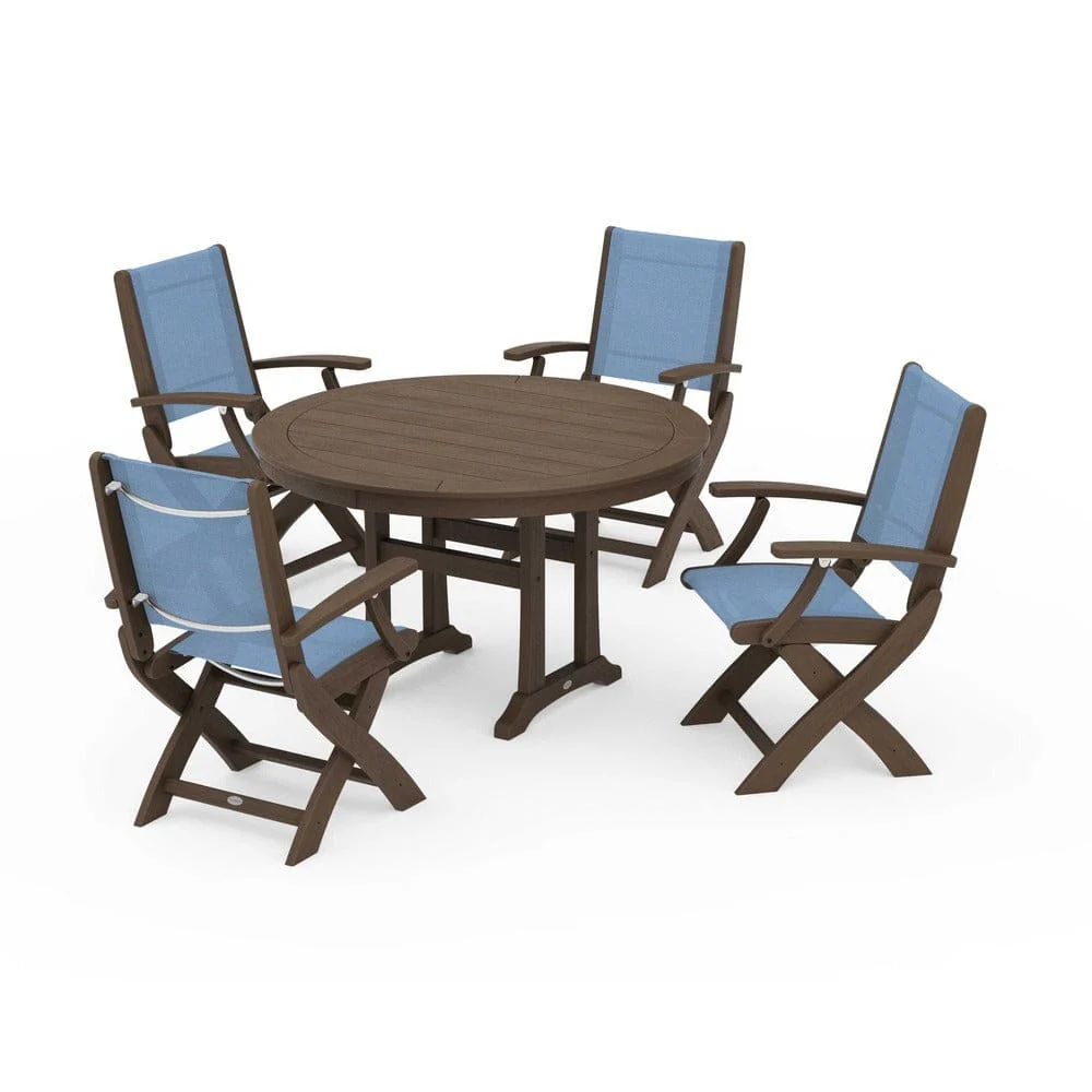 POLYWOOD® - Coastal Folding Chair 5-Piece Round Dining Set with Trestle Legs - PWS1120 - Image 123