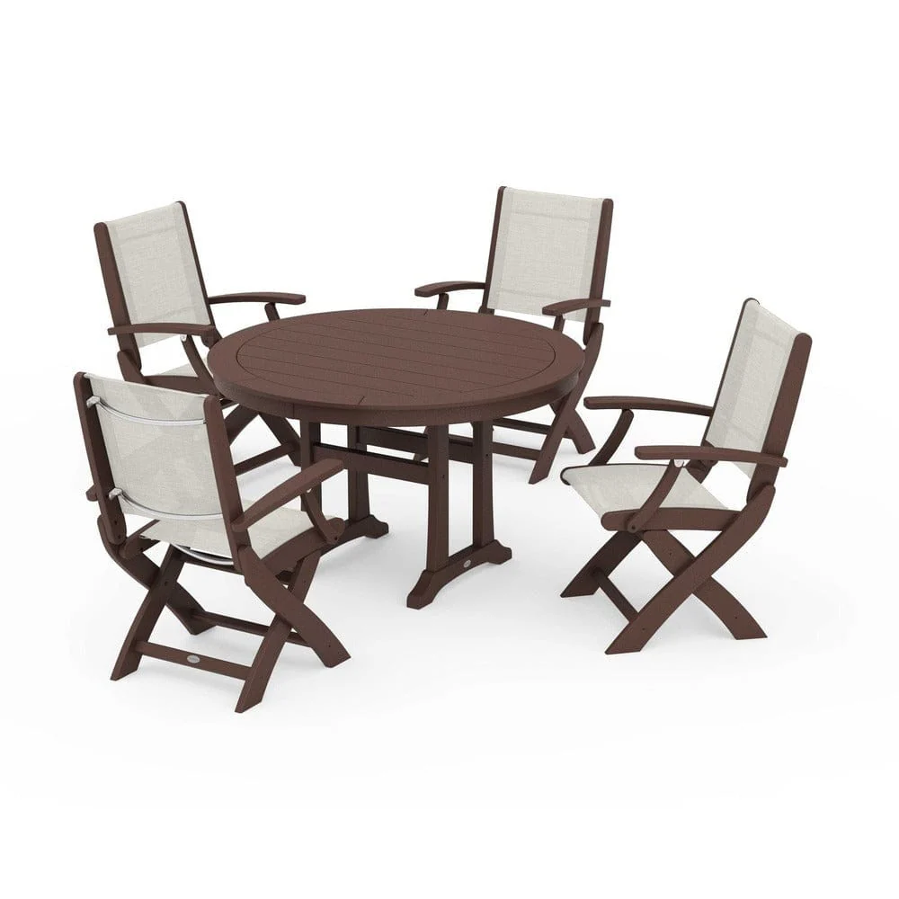 POLYWOOD® - Coastal Folding Chair 5-Piece Round Dining Set with Trestle Legs - PWS1120 - Image 124