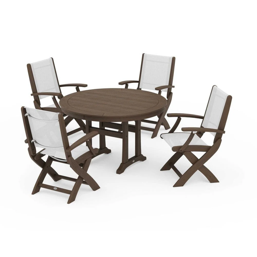 POLYWOOD® - Coastal Folding Chair 5-Piece Round Dining Set with Trestle Legs - PWS1120 - Image 126