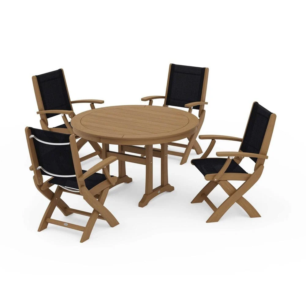 POLYWOOD® - Coastal Folding Chair 5-Piece Round Dining Set with Trestle Legs - PWS1120 - Image 129