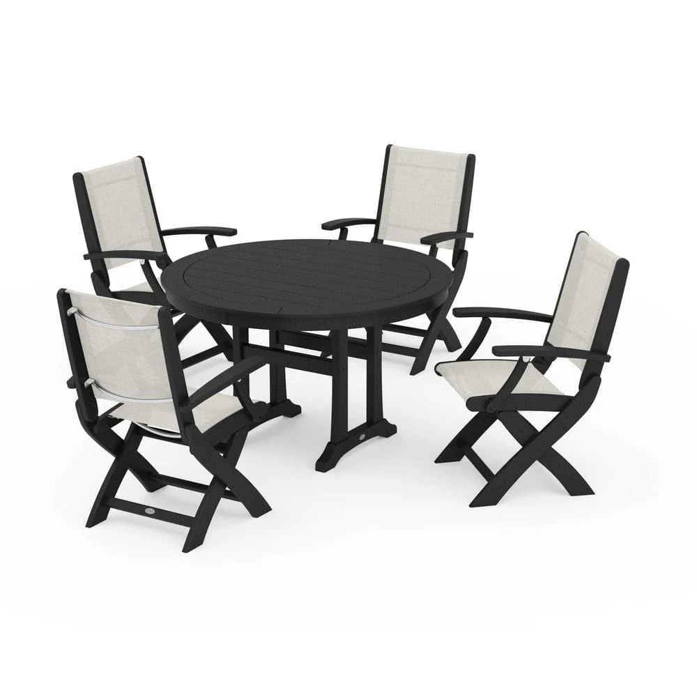 POLYWOOD® - Coastal Folding Chair 5-Piece Round Dining Set with Trestle Legs - PWS1120 - Image 138