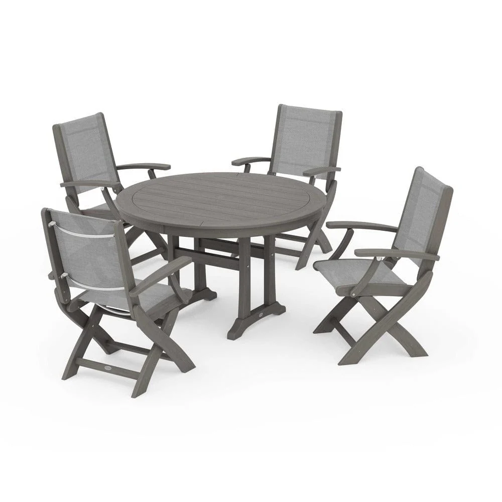 POLYWOOD® - Coastal Folding Chair 5-Piece Round Dining Set with Trestle Legs - PWS1120 - Image 139