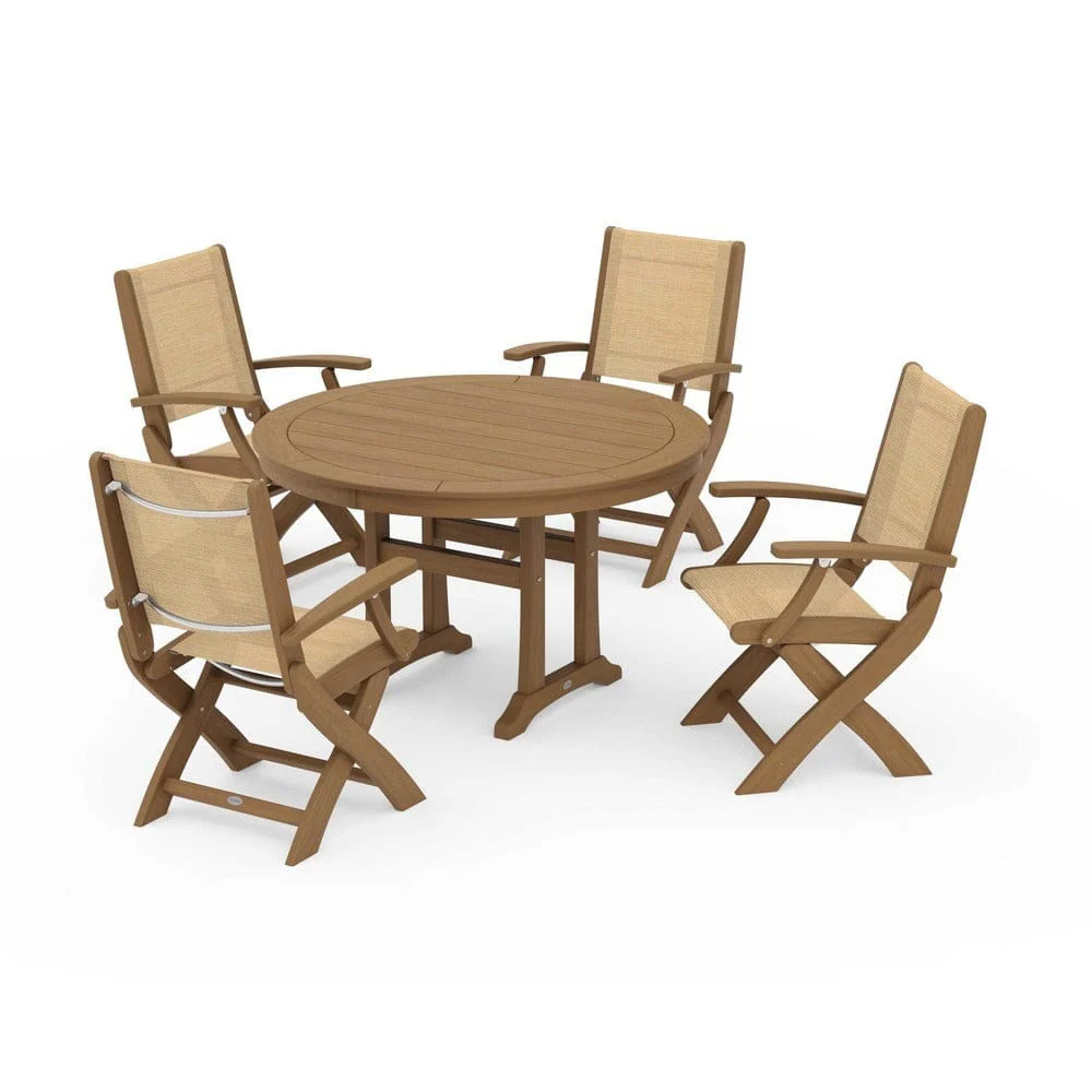 POLYWOOD® - Coastal Folding Chair 5-Piece Round Dining Set with Trestle Legs - PWS1120 - Image 32