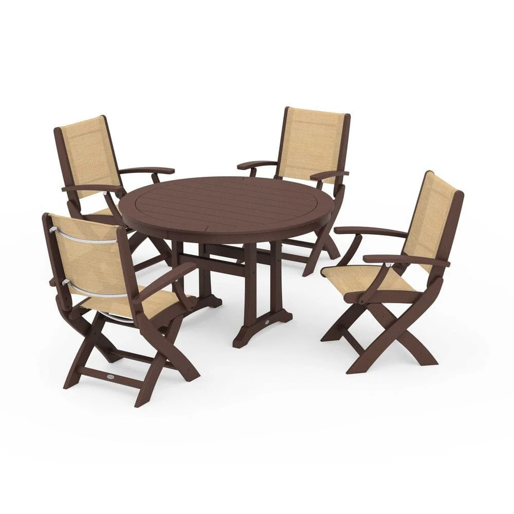 POLYWOOD® - Coastal Folding Chair 5-Piece Round Dining Set with Trestle Legs - PWS1120 - Image 79