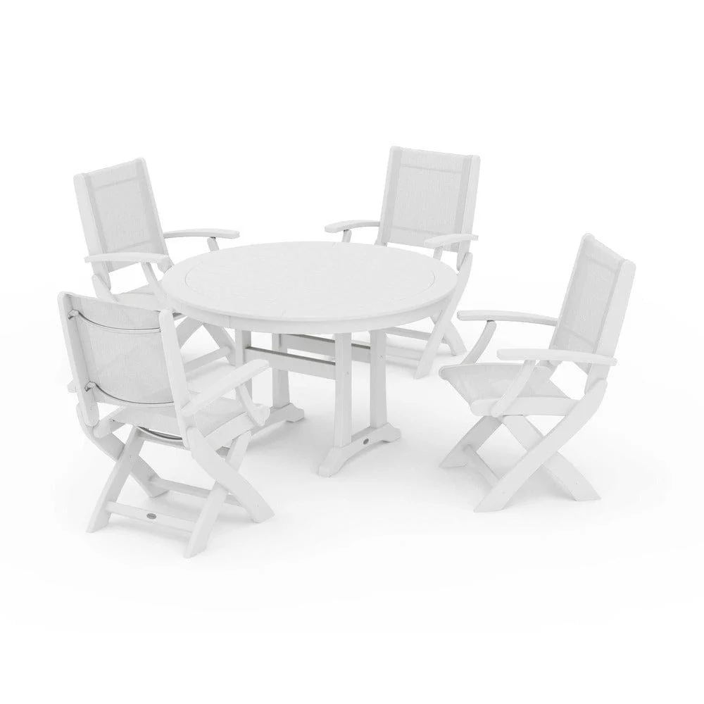 POLYWOOD® - Coastal Folding Chair 5-Piece Round Dining Set with Trestle Legs - PWS1120 - Image 85