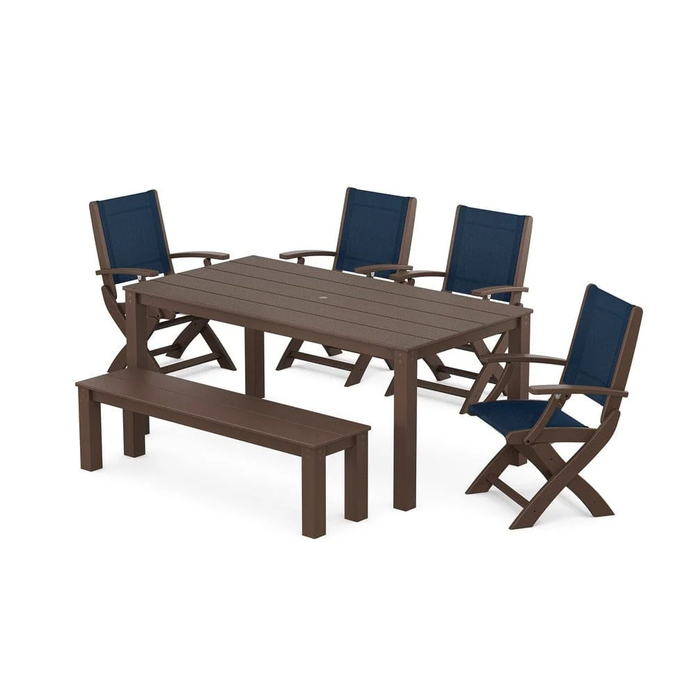 POLYWOOD® - Coastal Folding Chair 6-Piece Parsons Dining Set with Bench - PWS2272 - Image 23