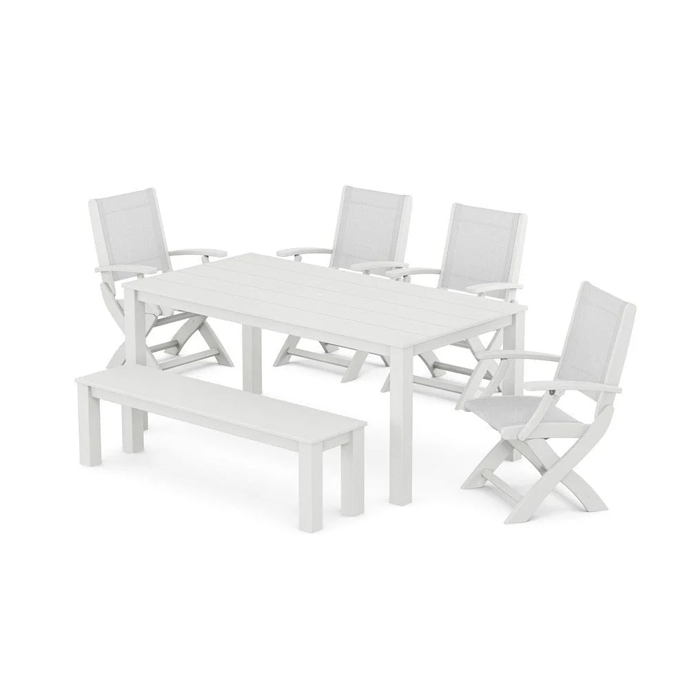 POLYWOOD® - Coastal Folding Chair 6-Piece Parsons Dining Set with Bench - PWS2272 - Image 27