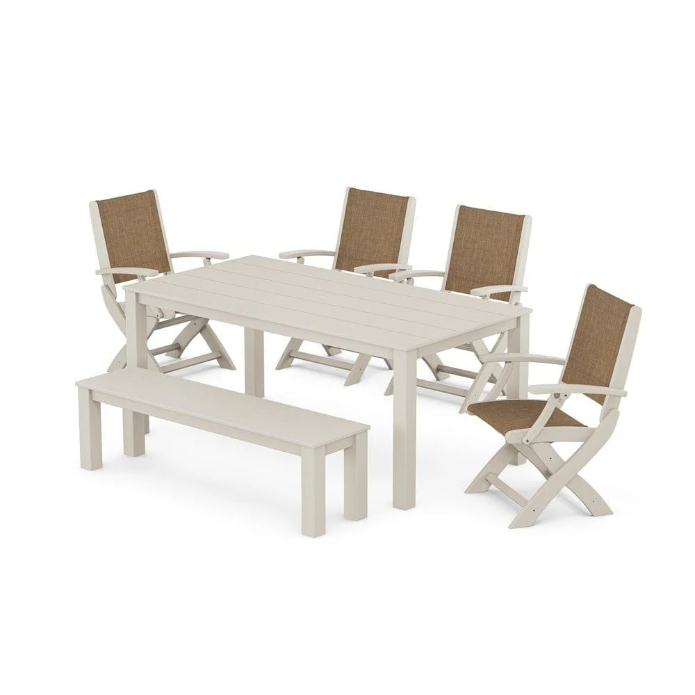 POLYWOOD® - Coastal Folding Chair 6-Piece Parsons Dining Set with Bench - PWS2272 - Image 33