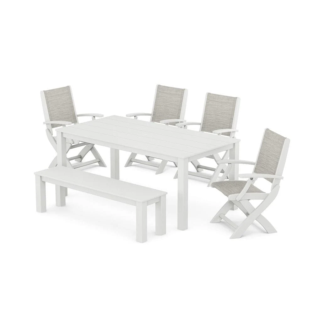 POLYWOOD® - Coastal Folding Chair 6-Piece Parsons Dining Set with Bench - PWS2272 - Image 39